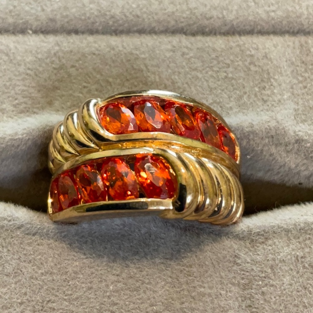 Gold plated sterling silver ring with orange oval stones